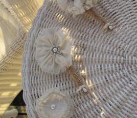 Shabby Chic Boutonniere Collection - Fabric Flowers wrapped in Burlap