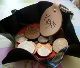 Retro Vinyl Change Tray and Hand Decorated Leather Keyfob