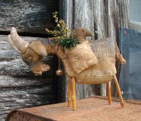  PDF E-Pattern Grungy, Primitive Goat - Crow in Seed Bag - Sprigs of Preserved Oregano and Sweet Annie