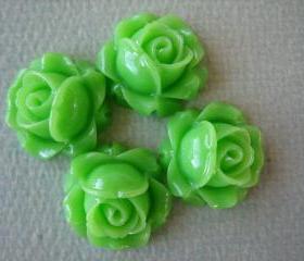 4PCS - Cabbage Rose Flower Cabochons - 15mm - Resin - Apple Green - Findings by ZARDENIA