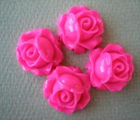 4PCS - Cabbage Rose Flower Cabochons - 15mm - Resin - Honeysuckle Pink - Findings by ZARDENIA
