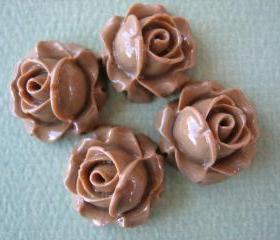 4PCS - Cabbage Rose Flower Cabochons - 15mm - Resin - Latte - Findings by ZARDENIA