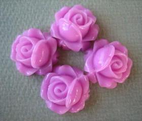 4PCS - Cabbage Rose Flower Cabochons - 15mm - Resin - Lavender - Findings by ZARDENIA
