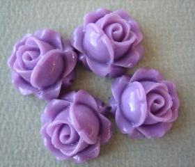 4PCS - Cabbage Rose Flower Cabochons - 15mm - Resin - Lilac - Findings by ZARDENIA
