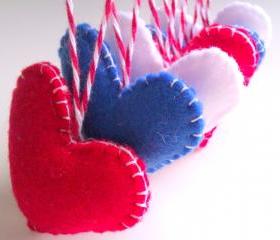 Independence Day Decorations - Patriotic Hearts, red, blue, white, uk, usa - Set of 6 - Ornaments/favors/decor/gifts