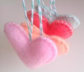 Wedding/party Hearts Decorations - pastel, pale pink, mint, peach,coral - Set of 4 - Ornaments/favors/decor/gifts