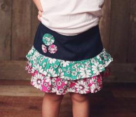 Sewing Pattern Girls Skirt, Pdf Pattern for 2 to 8 Yrs, Ruffled Denim Skirt