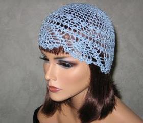 Handmade Crocheted Pineapple Lace Skullie -Delft Blue