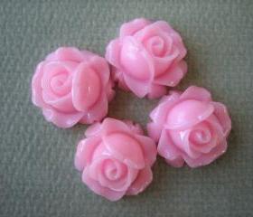 4PCS - Cabbage Rose Flower Cabochons - 15mm - Resin - Pink - Findings by ZARDENIA