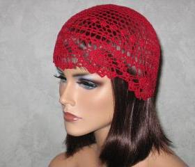 Handmade Crocheted Pineapple Lace Skullie -Victory Red Size M