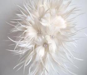Feather Flower Bridal Bouquet - Off White