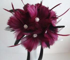 Brides Maids Feather Flower Bouquet