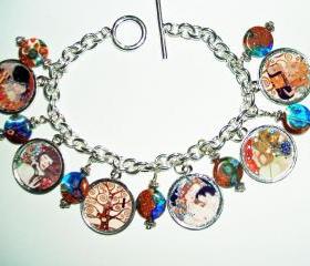 Gustav KLIMT Paintings CHARM BRACELET Tree Of Life Mother and Child The Kiss Altered Art Tribute