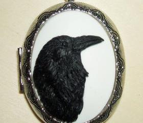 BLACK RAVEN Cameo Locket Necklace Regal Black Bird