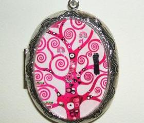 Pink TREE Of LIFE Necklace LOCKET Pendant Klimt Style