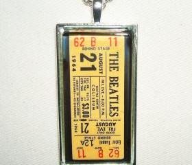BEATLES Necklace 1964 Concert TICKET Stub Glass Tile Pendant