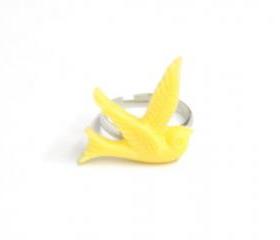  Yellow bird ring adjustable resin silver ring