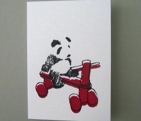 Panda on red tricycle - baby and kiddie card