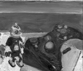 Xbox controller, Clank figurine, Video Game Still Life, Original Black and White Painting, Impressionism