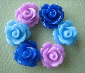 6PCS - Mini Rose Flower Cabochons - 10mm - Resin - Lavender, Light Blue and Dark Blue - Cabochons by ZARDENIA