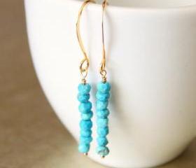 Sleeping Beauty Turquoise Rondelle Earrings Gold Fill