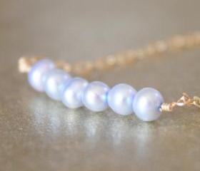 Sky Blue Freshwater Pearl Gold Chain Bracelet