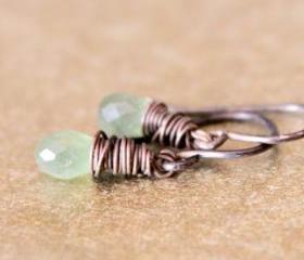 Green Peridot Earrings Antique Patina Sterling Silver Wirewrapped