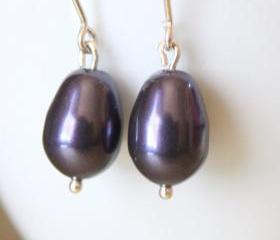 Black Swarovski Pearl Sterling Silver Earrings June Birthstone Birthday Gift