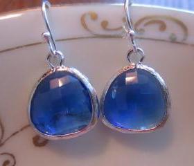 Cobalt Blue Earrings Silver Plated - Sterling Silver Earwires - Bridesmaid Earrings - Wedding Jewelry