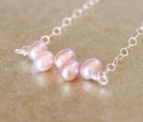 Mauve Freshwater Pearl Sterling Silver Chain Bracelet