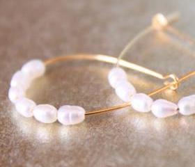 White Pearl Gold Hoops