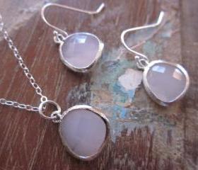 Rose Pink Necklace & Earring SET - Pendants on Sterling Silver Earwires and Chain