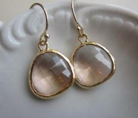 Peach Champagne Earrings Light Pink Gold Plated - Bridesmaid Earrings - Wedding Earrings - Bridal Earrings