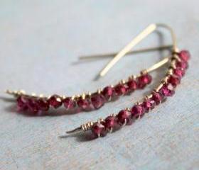 SALE-JEWELED TWIGS--Cherry Quartz Sterling Silver Linear Earrings