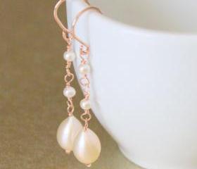BOUQUET--Pink Teardrop Pearls and Rose Gold Earrings