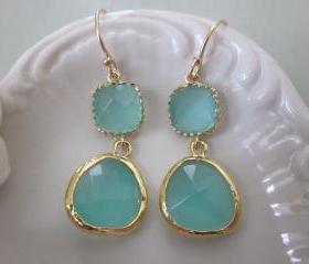 Aqua Blue Earrings Gold - Bridesmaid Earrings Wedding Earrings Bridal Earrings