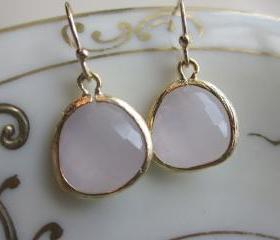 Opal Pink Earrings Gold Plated - Bridesmaid Earrings - Wedding Earrings - Bridal Earrings