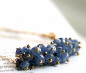 BLUEBERRY--Sapphire Cluster Gold Fill Necklace Something Blue