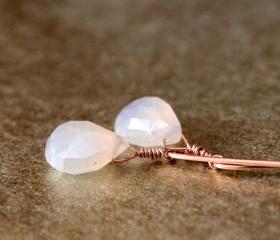 Pearl Chalcedony Rose Gold Earrings Long Marquise Wire