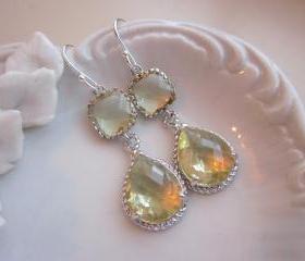 Citrine Earrings Yellow Silver Earrings Teardrop Glass - Sterling Silver Earwires - Bridesmaid Earrings Wedding Earrings