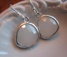 White Opal Earrings Gem Silver Plated Sterling Silver Earwires - Bridesmaid Earrings - Wedding Earrings - Bridal Earrings