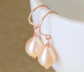 ROSE--Pink Teardrop Pearls and Rose Gold Earrings