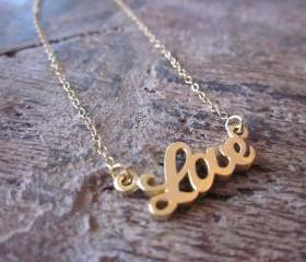 Gold Love Bracelet Charm - 14k Gold Filled Chain - Bridesmaid Bracelet - Wedding Jewelry