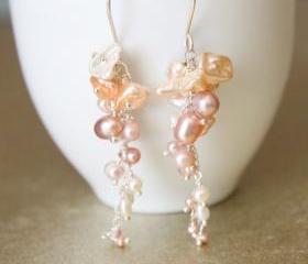 ELIZABETH--Pink and Cream Freshwater Pearl Gold Fill Dangle Earrings