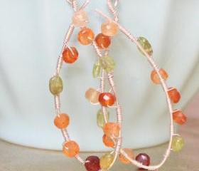 TECHNICOLOR--Carnelian and Peridot Hoop Earrings