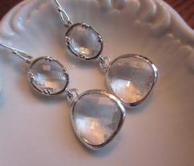 Crystal Earrings Silver Clear - Sterling Silver Earwires - Bridesmaid Earrings - Bridal Earrings