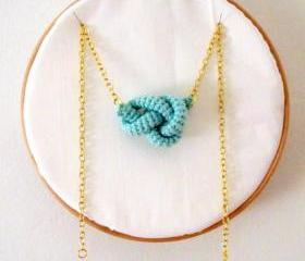 Bonds, crochet knot necklace. Nautical knot. Mint green cotton yarn