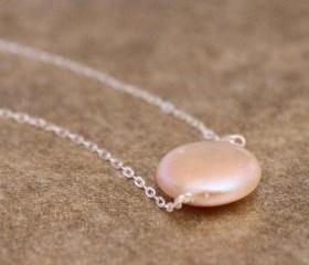 GLOW--AAA Quality Pink Coin Pearl and Sterling Necklace
