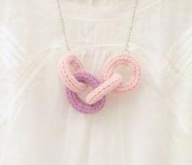 Chain reaction, crochet chain necklace. Pink and lilac cotton yarn