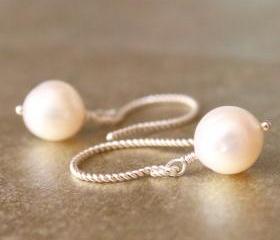 Round Pearl and Sterling Rope Earwire Earrings